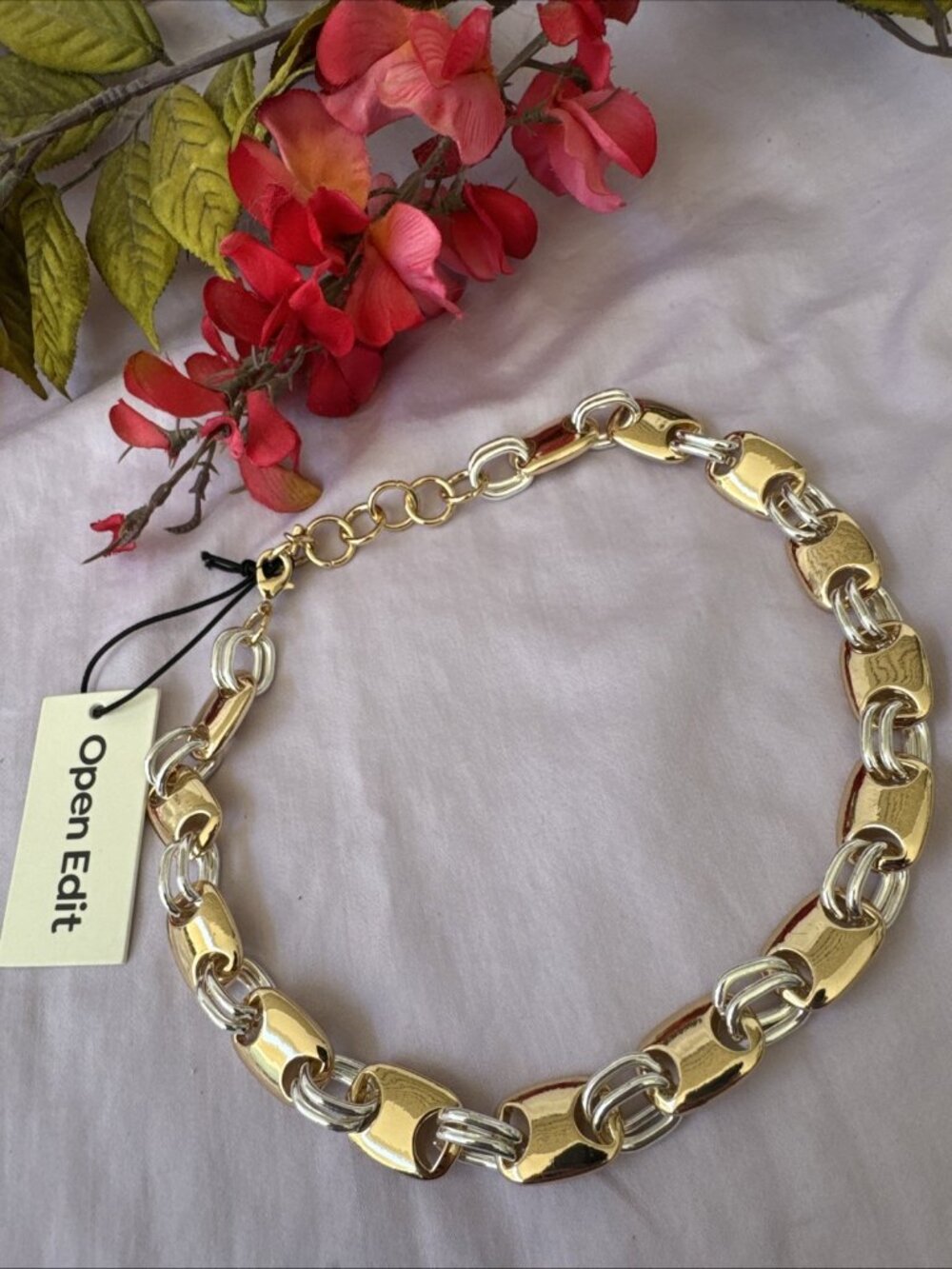 Open Edit Nordstrom Mariner Chunky Chain LInk Gold/Silvertone Short Necklace NEW